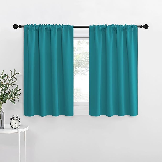 NICETOWN RV Blackout Curtains for Camper Windows, Peacock Blue, 34" x 36", Set of 2, Kitchen Curtains, Short Blackout Drapes, Thermal Insulated Rod Pocket Window Treatment Draperies for Nursery