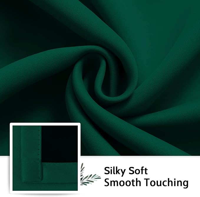 SimpleHome 100% Blackout Curtains for Bedroom,Thermal Insulated Dark Green Grommet Window Drapes Room Darkening Curtains for Living Room with Black Back,52 x 36 Inch,2 Panels