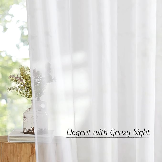 NICETOWN White Sheer Curtains 45 inches Long, Grommet Light Filtering Airy Voile Sheer Lightweight & Breathable Window Treatments for Kitchen/Cafe, W30 x L45, 2 Panels