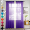 youleyar Solid Sheer Rod Pocket Curtain Voile Draperies 2 Panels White Beige Black Grey Coffee 52 Inch Width 45 Inch Long 1 Pair for Kitchen Bedroom Children Living Room Yard (Purple,52Wｘ45L)