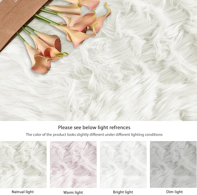 ORINOVA White Round Rugs 6.6ft Large Faux Sheepskin Washable Fur Area Rugs for Living Room Circle Shag Rugs for Bedroom Boho Nursery Rug