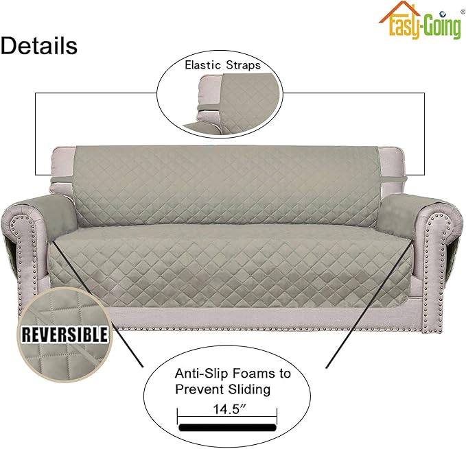 Easy-Going Reversible Couch Cover for 3 Cushion Couch Sofa Cover for Dogs Water Resistant Furniture Protector Cover with Foam Sticks Elastic Straps for Pet Cat (Sofa, Beige/Beige)
