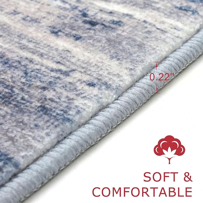 KOZYFLY Rugs for Living Room 8x10 Modern Ombre Living Room Area Rug, Washable Large Thin Rugs Non-Slip Soft Striped Rug for Bedroom, Print Grey-Blue Abstract Carpet for Laundry/Kid Room