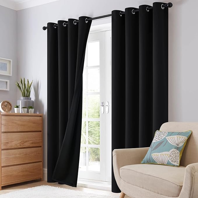 SimpleHome 100% Blackout Curtains for Bedroom,Thermal Insulated Grommet Window Drapes Room Darkening Black Curtains for Living Room with Black Back,52 x 84 Inch,2 Panels