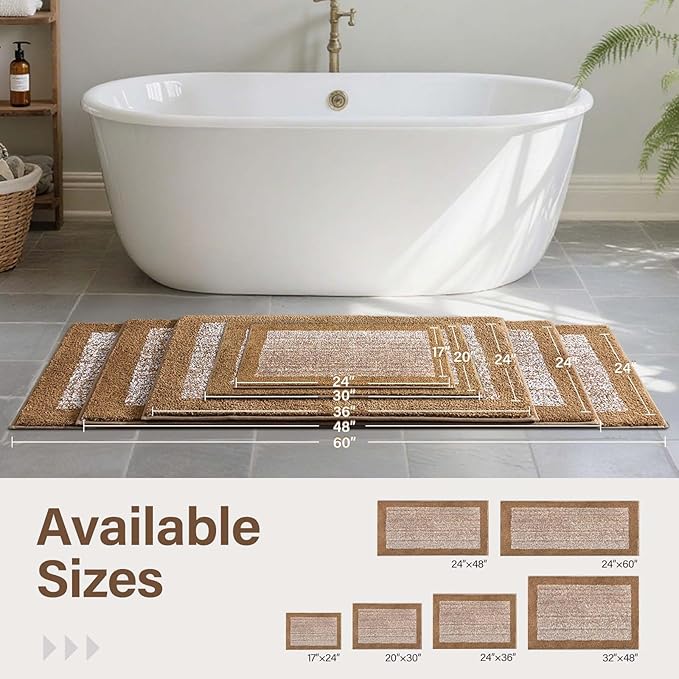70x24 Long Bathroom Rugs Washable Non Slip, Coffee Bath Mat for Bathroom Floor Tub, Soft Absorbent Quick Dry Mats for Shower, Bathtub,Home Decor