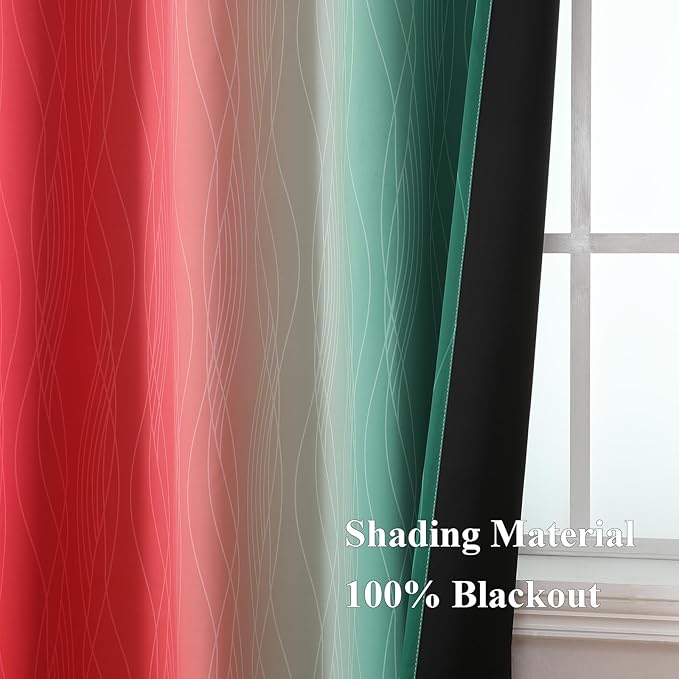 Estelar Textiler Red and Green Ombre Blackout Curtains for Bedroom, Thermal Insulated Christmas Drapes 108 Inches Long, Full Light Blocking Long Curtains for Living Room, 52Wx108L, 2 Panels