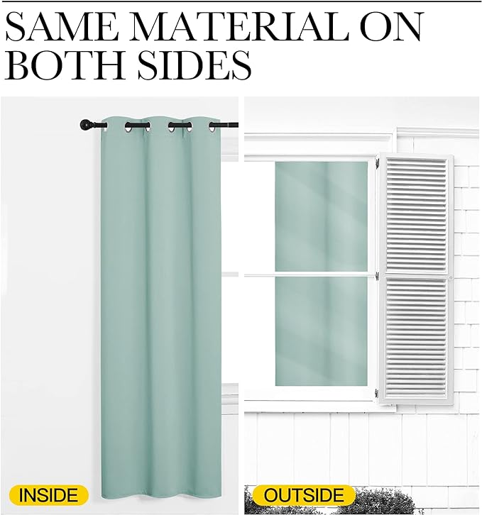 NICETOWN Blackout Window Curtains 60 inch Length 2 Panels, 34 x 60 Inch, Aqua Blue, Grommet Top Room Darkening Thermal Insulated Solid Vertical Drapes for Bedroom/Kid Room