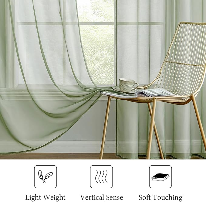 MIULEE 2 Panels Sage Green Sheer Curtains 84 inches Long Window Curtains Rod Pocket Elegant Window Voile Panels/Drapes/Treatment for Bedroom Living Room (54X84 Inches)