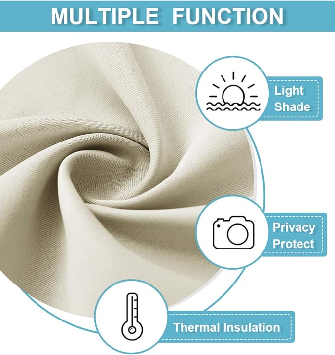 RYB HOME Short Curtains for Bedroom, Room Darkening Insulated Summer Heat Light UV Blocking Energy Saving Drapes for Nursery, Width 34 by Length 45, Beige, Set of 2