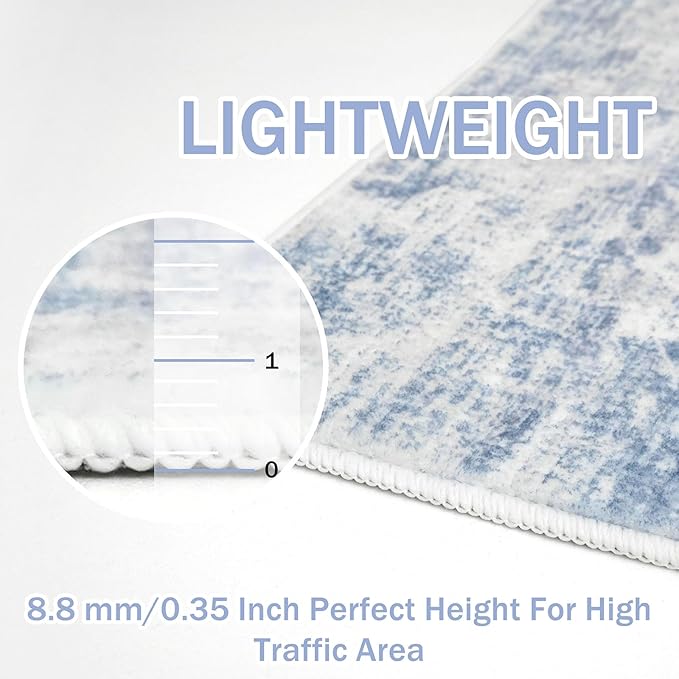 IOHOUZE Abstract Runner Rug 2x7 Ft Washable Runners for Hallways, Non Slip Kitchen Runner Printed Faux Wool Entryway Runners Indoor, Modern Floor Carpet for Hall Kitchen Bedroom, Light Blue Grey