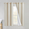 NICETOWN Linen Blackout Curtains 45" Long for Classroom, Beige, Set of 2, Short Kitchen Burlap Linen 100% Blackout Drape Panels for Night Shift, Great Job for Blocking Light