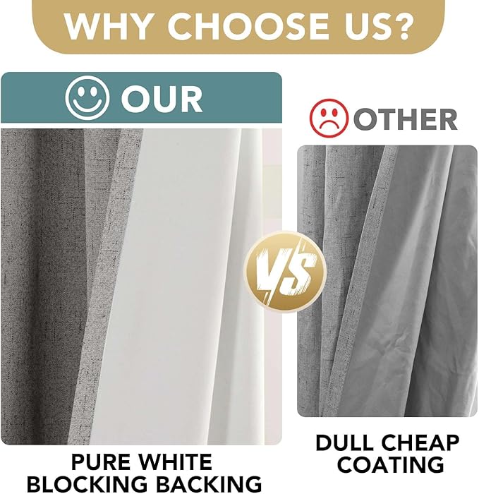 H.VERSAILTEX Linen Blackout Curtains 84 Inches Long, 100% Absolutely Blackout Thermal Insulated Textured Linen Look Curtain Draperies Anti-Rust Grommet with White Liner, 2 Panels, Dove Gray