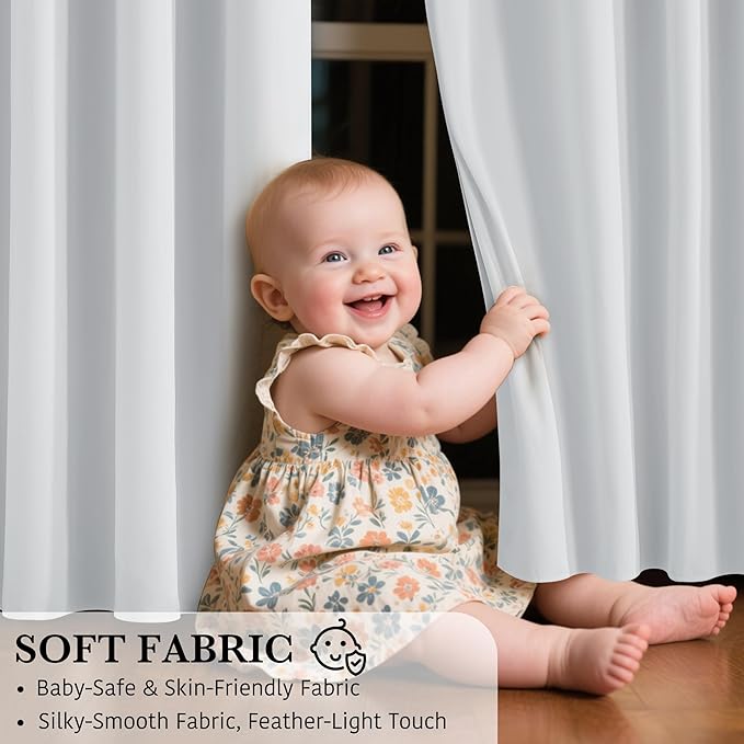 RYB HOME White 100% Blackout Curtains, Short Thermal Insulated Heat & UV Blocking Total Room Darkening Privacy Drapes for Small Window, Width 52 by Length 36, White, 2 Panels