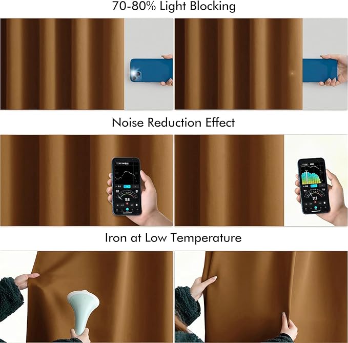 MIULEE Golden Brown Back Tab Blackout Curtains 63 Inch Length 2 Panels Set for Living Room Bedroom Privacy, Rod Pocket/Pinch Pleat Thermal Insulated Room Darkening Pleated Light Blocking Drapes
