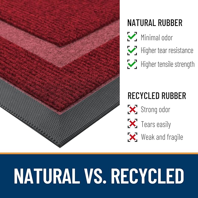 OLANLY Front Door Mat Indoor Outdoor Entrance, Waterproof All-Season, All-Weather Doormat, Sturdy Natural Rubber, Fade Resistant, Low Profile, Easy Clean Patio Porch Entryway Mat, 47x23, Wine Red