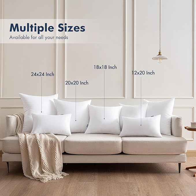 MIULEE Throw Pillows Inserts, Pack of 2 22x22 Inch 100% Virgin Fiber Filling Bed Couch Pillows