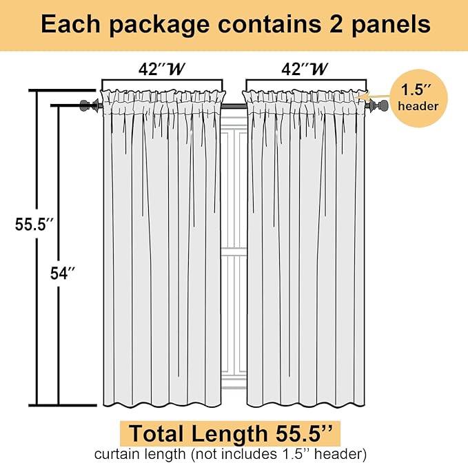 Lecloud Light Pink Sheer Curtains 54 Inch Length 2 Panels, Voile Airy Drapes for Bedroom Windows, Light Filtering Elegant Tulle Curtains Dual Rod Pocket, Each Panel 42 X 54 Inch