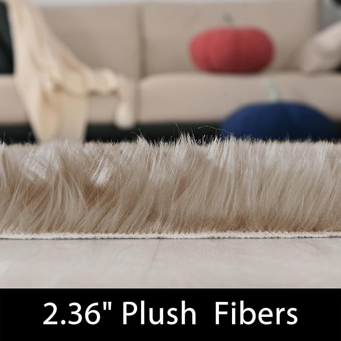 Latepis Round Rug 6.7ft Light Brown Beige Faux Fur Circle Rugs Washable Shag Fluffy Plush Rug for Living Room Bedroom Dorm Floor Sofa