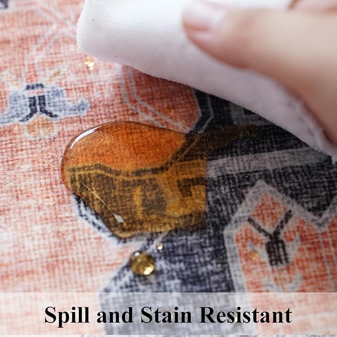 Hallway Washable Runner Rug - 2'6x14 Kitchen Rugs Entryway Rug Runner Vintage Soft Floor Mat Non Slip Indoor Farmhouse Carpet for Bathroom Living Room Bedroom (2'6''x14', Orange)