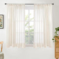 BGment Beige Semi Sheer Linen Curtains 45 Inch Length for Short Kitchen Window - Cream Textured Drapes Light Filtering with Rod Pocket Lightweight for Bathroom, 2 Panels, Each Panel 42 Inch Wide