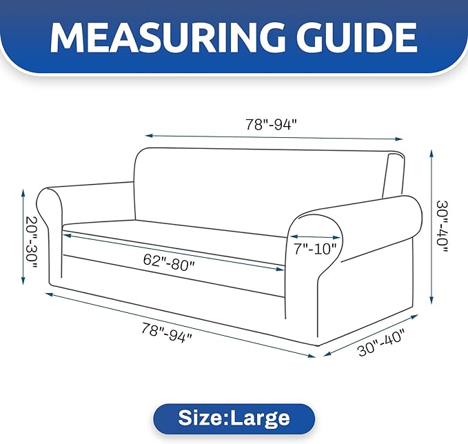 KEKUOU Stretch Sofa Cover Slipcover ，Couch Covers for 3 Cushion Couch Sofa pet Friendly (78"-94") Furniture Protector Sofa with Elastic Bottom for Kids,Dog, Jacquard Small Checked(Large,Silver)