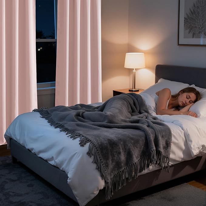 RYB HOME Bedroom Blackout Curtains 84 inches Long, 100% Blackout Thermal Insulated Noise Reducing Curtains for Living Room Nursury, 42 inches Wide by 84 inches Long, Baby Pink
