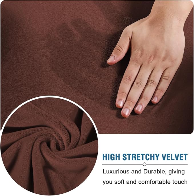 H.VERSAILTEX Real Velvet Plush 3 Piece Stretch Sofa Covers Couch Covers for 2 Cushion Couch Sofa Slipcovers Width Up to 90 Inch Feature Thick Soft Stay in Place (Sofa, Burnt Brick)