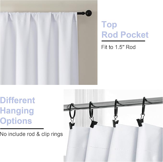 Simplebrand Ava Pure White Curtains 24 Inches Long 2 Panels, Light Filtering Half Window Rod Pocket Privacy Short Curtains, Thermal Insulated Curtain Tiers for Kitchen Bathroom Shades, W30 x L24 Inch
