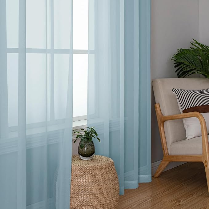 Chyhomenyc Sky Blue Sheer Curtains 120 Inches Long - Light Filtering Voile Extra Long Panel Drapes for Floor to Ceiling Window, Elegant Soft Living Room Curtains, Each 42Wx120L Inch, 10FT, 2 Panels