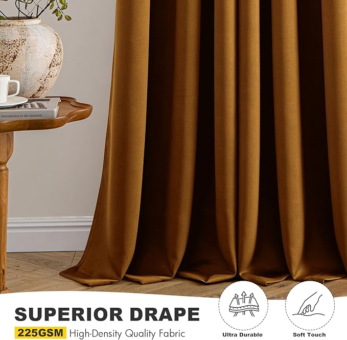 MIULEE Gold Brown Blackout Curtains for Bedroom Living Room 72 Inches Long 2 Panels, Thermal Insulated Room Darkening Drapes Solid Grommet Noise Reduction Light Blocking Window Treatments 40x72 inch