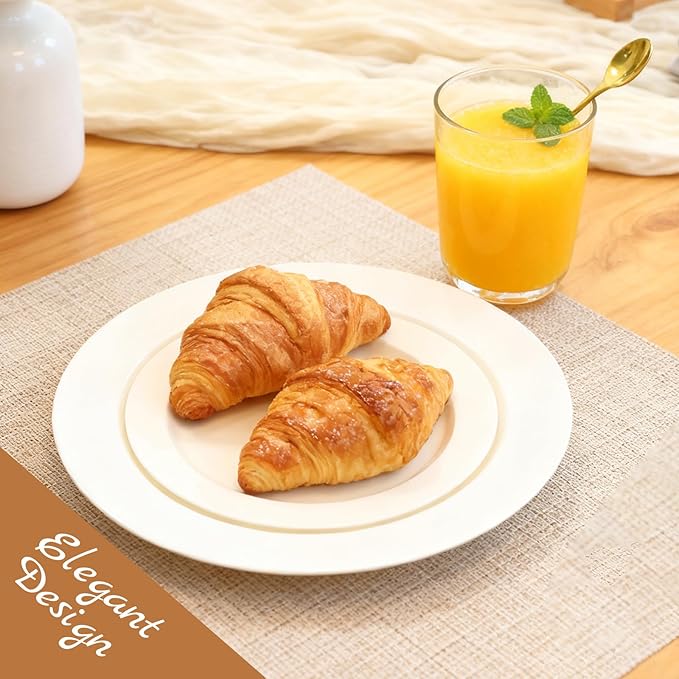 200 PCS Ivory Plastic Plates, Ivory Plastic Disposable Party Plates Include 100 Dinner Plate 10 inch and 100 Dessert Plate 7 inch Perfect for Birthday, Party & Christmas