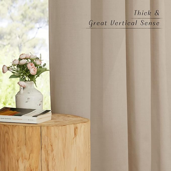 NICETOWN Thick polyester and linen Curtains 96 inch Long, Grommet Semi Sheer Window Treatments Privacy Added with Light Filtering Drapes for Bedroom/Living Room, Taupe, W55 x L96, 2 Panels