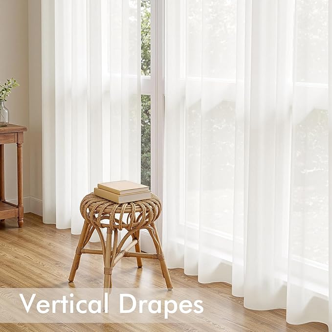 MIULEE Ivory Sheer Curtains 96 Inches Long, 4 Panels Set, Light Filtering Rod Pocket Voile Drapes for Living Room and Bedroom, Airy Soft Fabric Window Treatments, 54 x 96 Inches