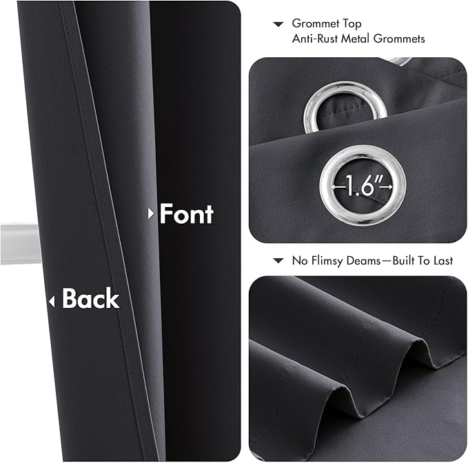 MIULEE Dark Grey Blackout Curtains for Bedroom Living Room 90 Inches Long 2 Panels, Thermal Insulated Room Darkening Drapes Solid Grommet Noise Reduction Light Blocking Window Treatments 40x90 Inch
