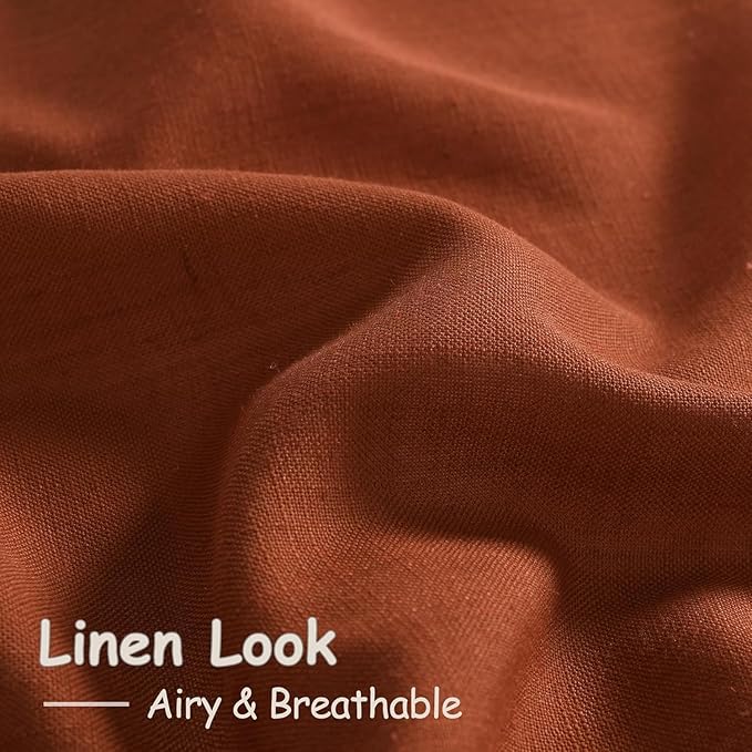 Nanspring Extra Wide Terracotta Curtains for Living Room 96 Inches Long Back Tab and Rod Pocket Linen Light Filtering Semi Sheer Farmhouse Boho Curtain for Bedroom Office Luxury 100x96, 2 Panels