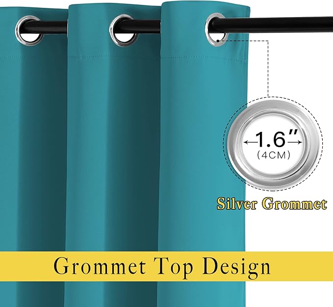 NICETOWN Bedroom Blackout 110 inch Curtains for Sliding Glass Door, Grommet Thermal Insulated Solid Window Treatments Sound Reducing for Living Room, W66 x L110, Peacock Teal, Set of 2