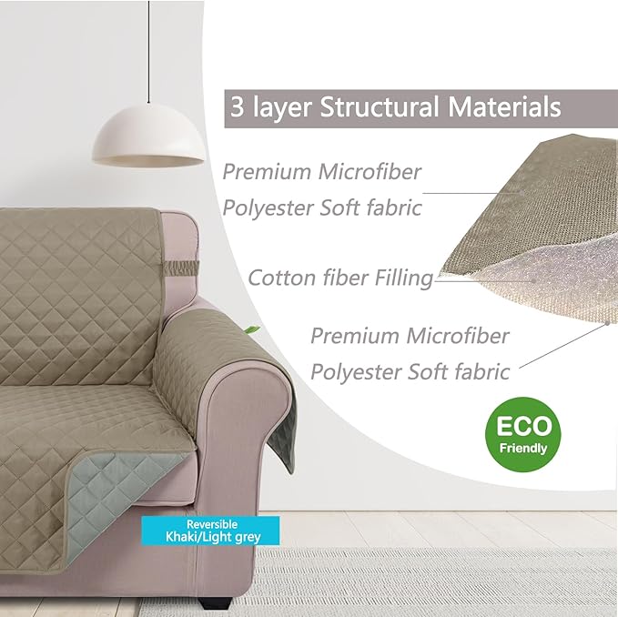 U-NICE HOME Large Sofa Cover Reversible Couch Cover for Dogs with Elastic Straps Water Resistant Furniture Protector for Pets Couch Cover for 4 Cushion Couch (Oversized Sofa, Khaki/Light Grey)