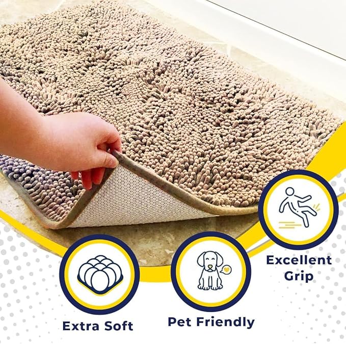 Muddy Mat® | Super Absorbent Door Mat Indoor, Microfiber Quick Dry Chenille Entryway Rug, Non-Slip Front Door Mat, Indoor Mats for Entryway, Machine Washable Pet Rug, Beige 24"x72"