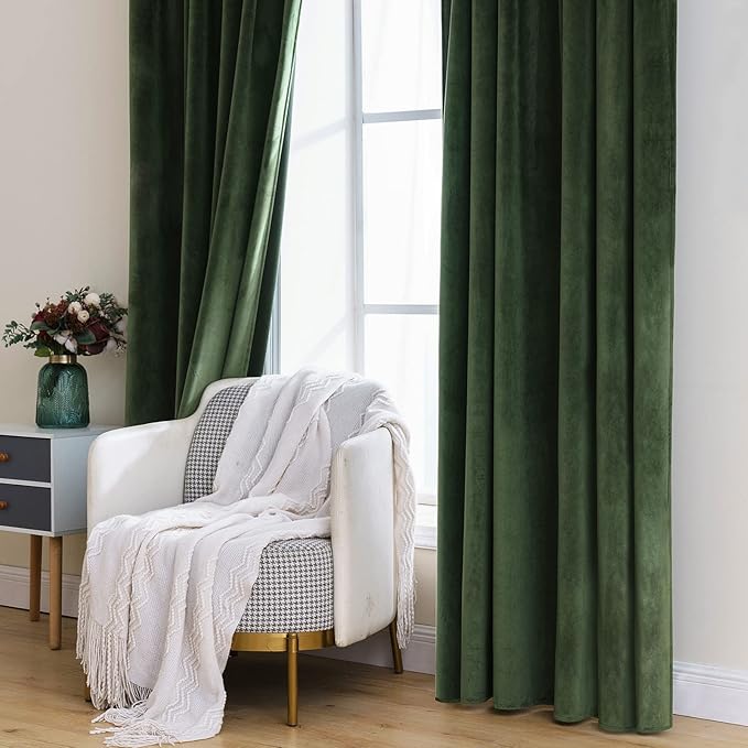 MIULEE Velvet Curtains 72 Inch Wide - Extra Wide Luxury Room Darkening Curtains for Sliding Door Bedroom Living Room Thermal Insulated Window Drapes Back Tab, Olive Green, W 72 x L 84 inch 2 Panels