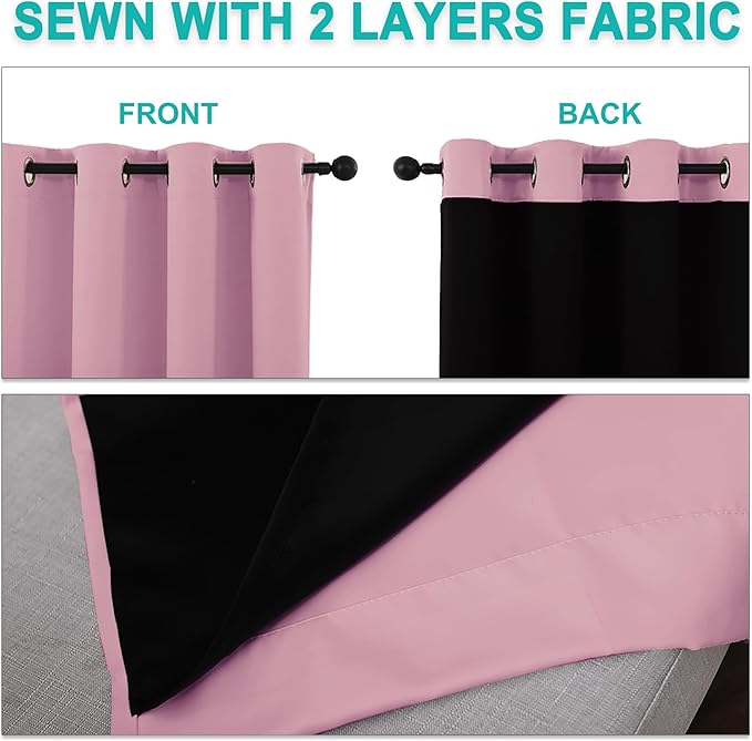NICETOWN Crystal Pink Full Shade Curtain Panels, Pair of Thermal Insulated & Energy Efficiency Blackout Curtains for Living Room Windows, Lined Silky Performance Window Dressing (46" Wide x 72" Long)