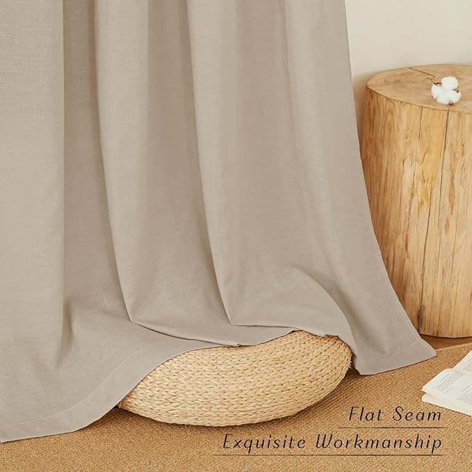 NICETOWN Linen Taupe Window Curtains 84 inches Long, Grommet Thick Linen Blend Window Treatments Privacy Assured with Light Filtering for Bedroom/Living Room, W42 x L84