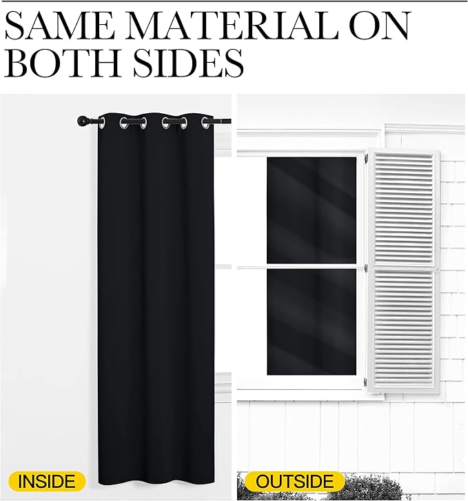 NICETOWN Bathroom Blackout Curtains and Drapes, 2 Panels, 55 inches Wide by 57 inches Long, Black Solid Thermal Insulated Grommet Blackout Drapery Panels for Window