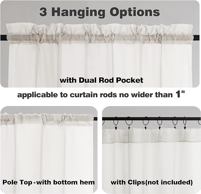 Chyhomenyc Sheer Curtains 63 Inch Length 2 Panels Set, Short Window Curtain Drapes Semi Transparent Voile Rod Pocket Curtains for Dining Bedroom Living Room, Each 42W x 63L inch, Set of 2, Ivory