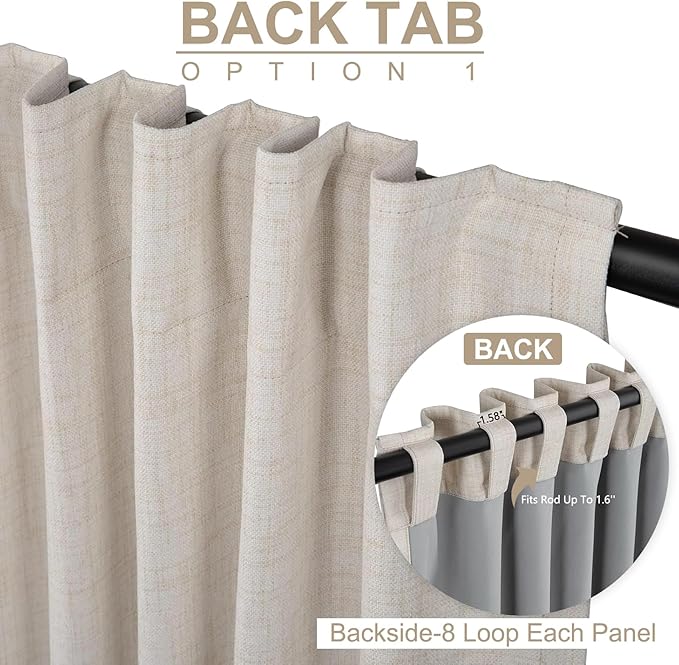 100% Blackout Shield Linen Blackout Sliding Door Curtains for Living Room, Back Tab/Rod Pocket Thermal Insulated Curtains for Sliding Glass Doors, 1 Panel Set, 100" W x 84" L, Cream