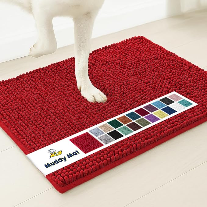 Muddy Mat® | Super Absorbent Door Mat Indoor, Microfiber Quick Dry Chenille Entryway Rug, Non-Slip Front Door Mat, Indoor Mats for Entryway, Machine Washable Pet Rug, Red 5ft x 7ft