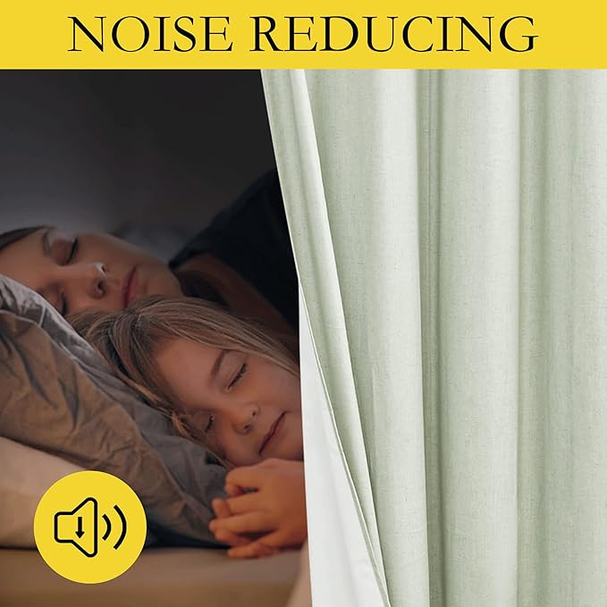 NICETOWN Sage Green Kitchen Linen Completely Shaded Draperies, 2 Pieces, W52 x L63, Privacy Protection & Noise Reducing Ring Top Drapes, White Lined Insulated Window Treatment Curtain Panels