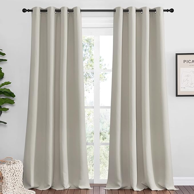 NICETOWN Natural Room Darkening Curtains 120" Long for Boho Farmhouse Home Decoration, 55" Wide, Set of 2, Window Treatment Total Privacy Drape Panels for Bedroom Living Room