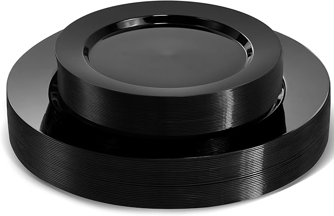 60 PCS Black Plastic Plates, Plastic Black Disposable Plates Include 30 10 inch Dinner Plate and 30 7 inch Dessert Plate, black plates Perfect for New Year Party, Wedding