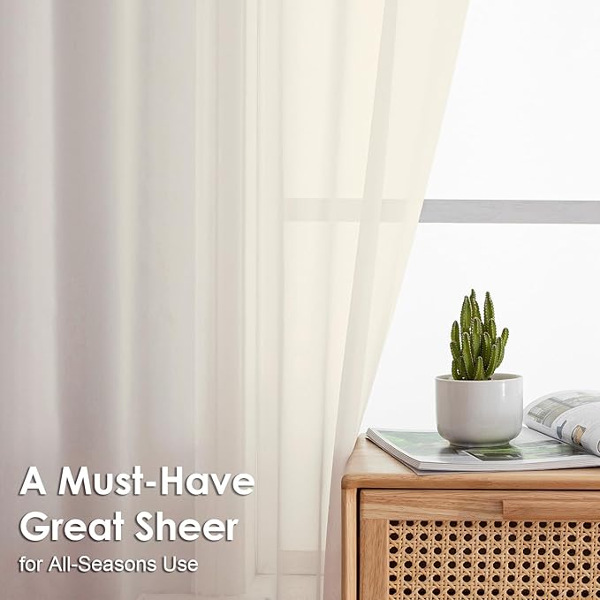 OVZME Cream Sheer Curtains 78 Inches Long 2 Panels - Soft Light Filtering Window Sheer Panels for Living Room/Bedroom, Top Dual Rod Pocket, 1 Pair, Each 42Wx78L Inches