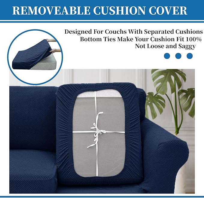 XINEAGE 2026 New 2 Pieces Chair Covers with Arms Super Stretch Chair Slipcover for Living Room Pet Dog Universal Slip Cover Anti Slip Armchair Furniture Protector (Navy Blue), 31"-46"(1 Cushion)